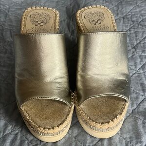 Vince Camino leather espadrille wedge sandal size 6.5, silver